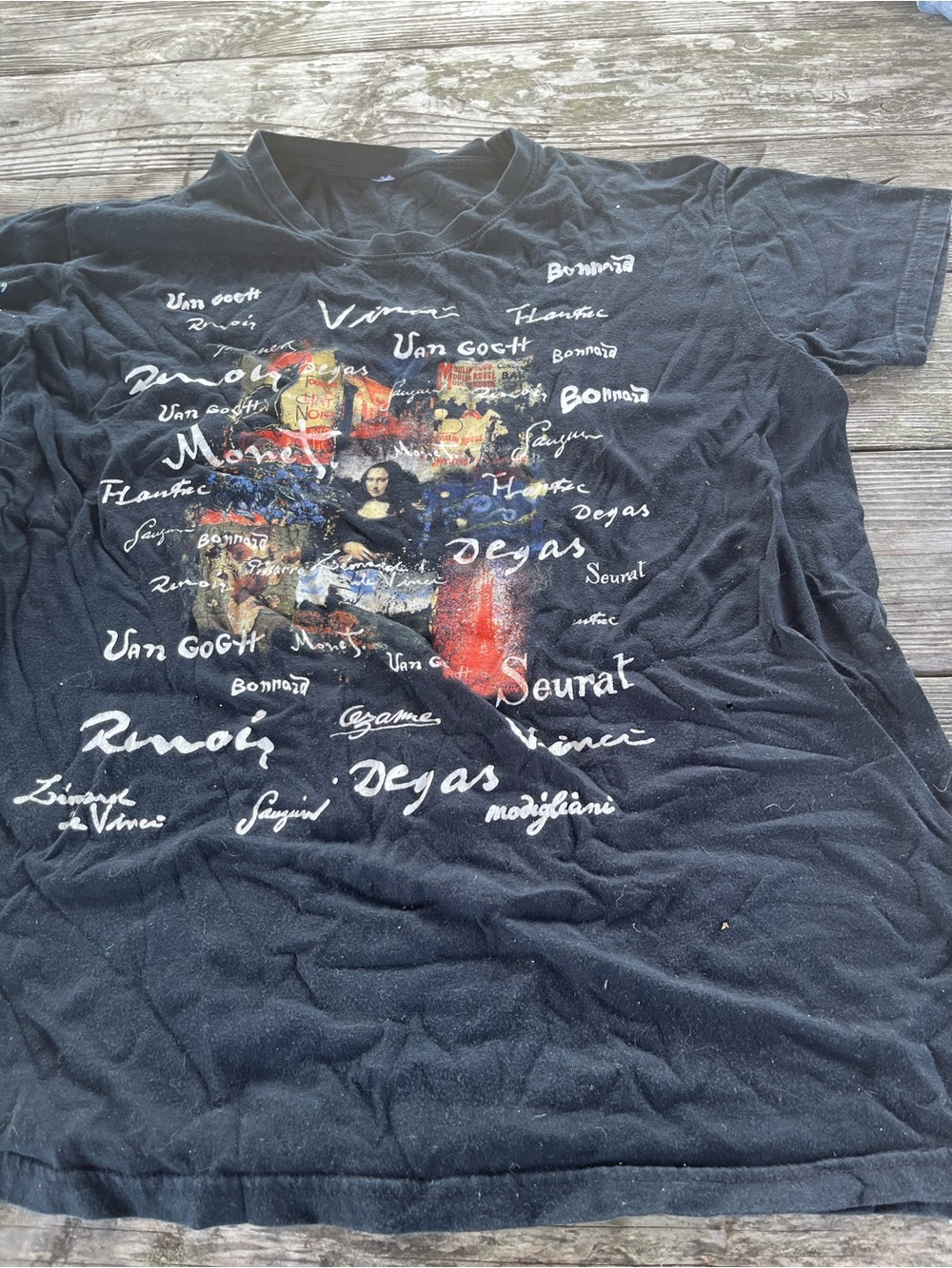 Black Art Print Graphic Tee with Museum Masterpiece Motif sz med WOMENS